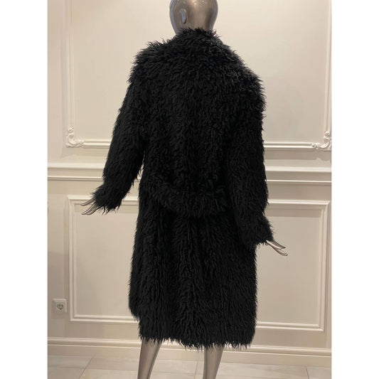 Saint Laurent Paris Black Faux Fur Coat - Size 36 pre-owned
