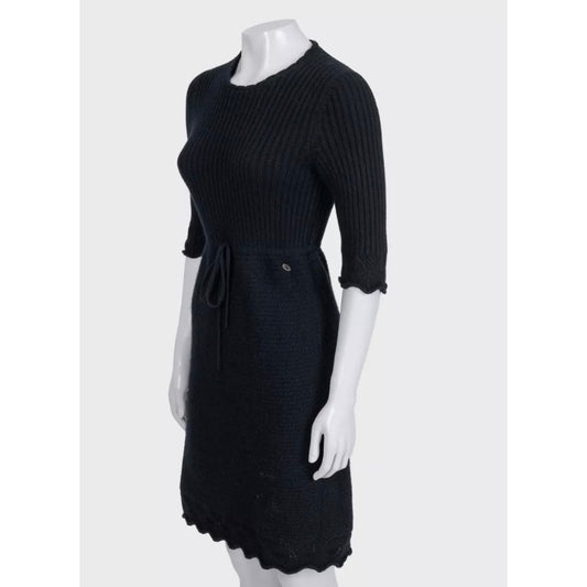 Chanel Black 100% Cashmere Belted Dress - FR 36 / S Pre-owned