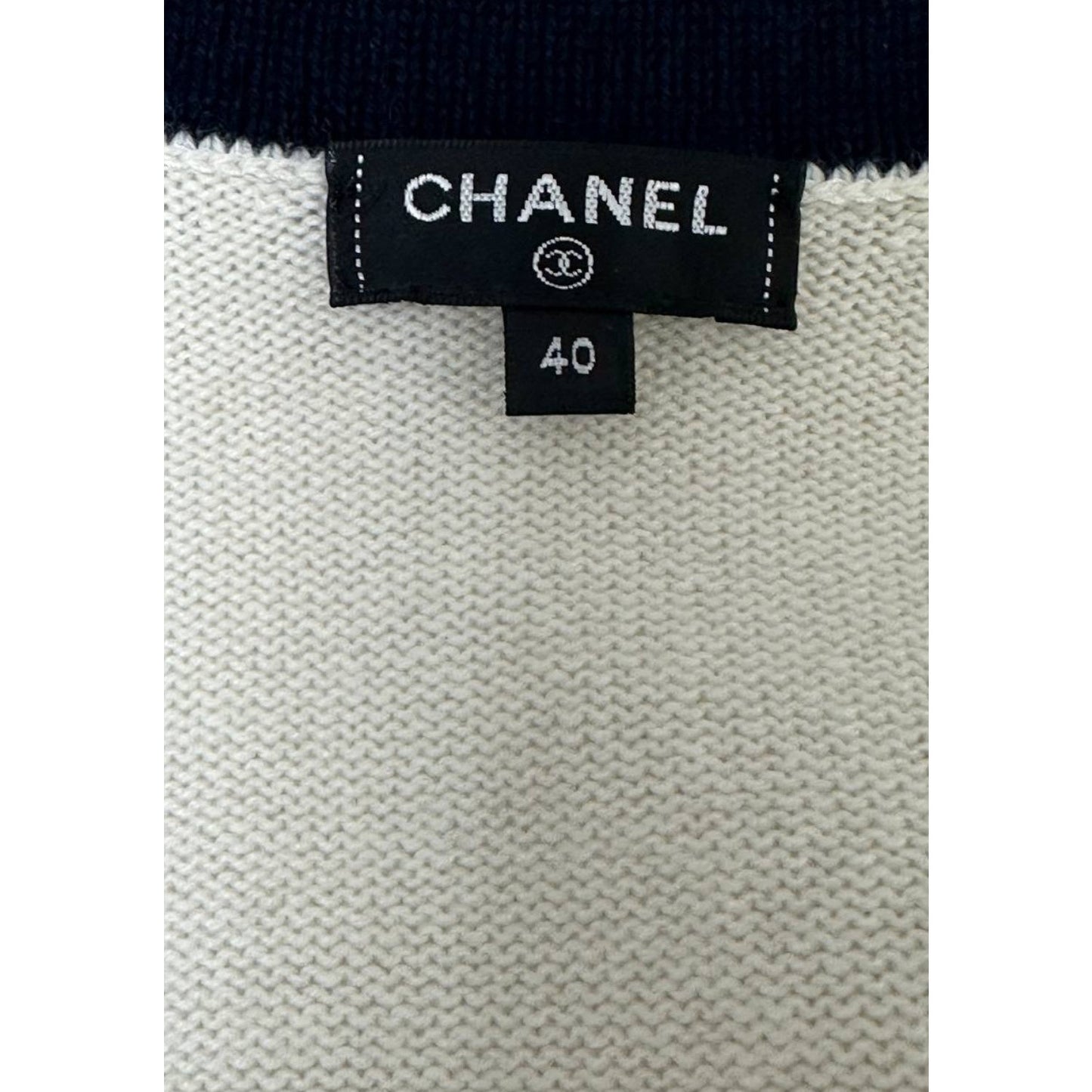 Chanel Ivory Cashmere  Contrast Trim Cardigan Sz 40 Pre-owned