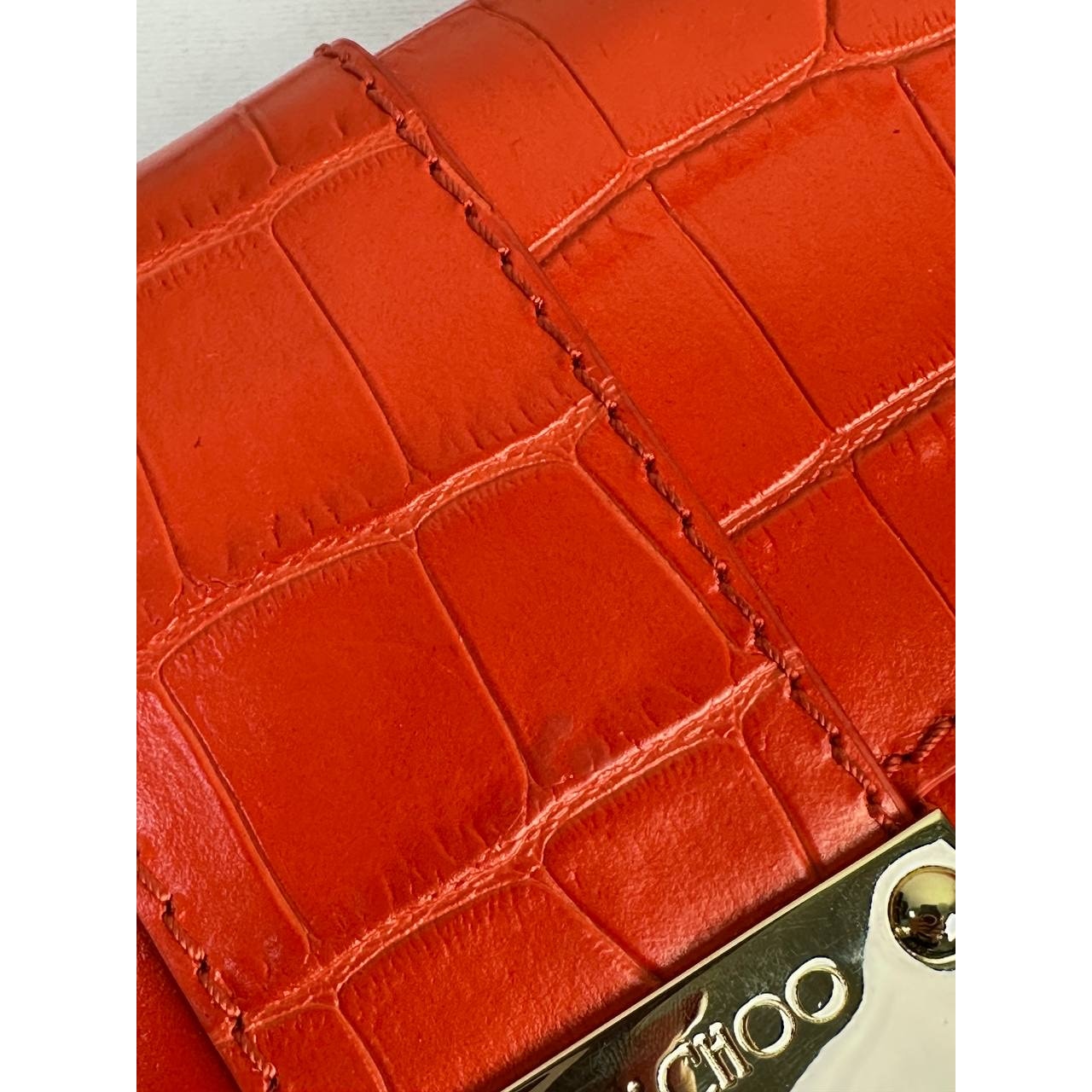 Jimmy Choo River Red Crocodile Embossed Leather Bag Pre-owned
