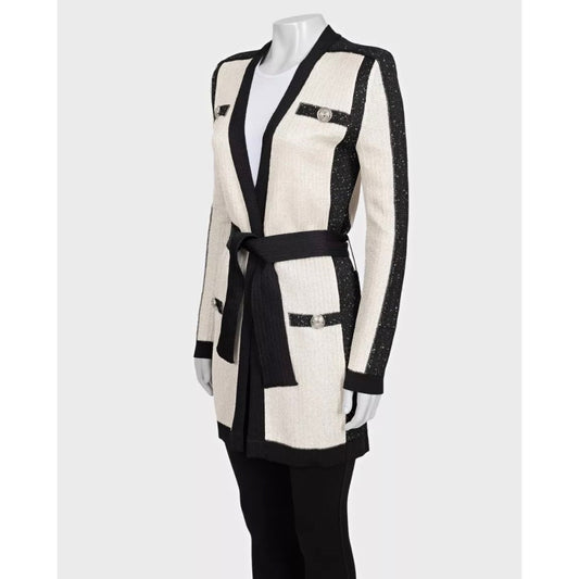 NWOT Balmain White Long Cardigan with Belt - EU36/S Pre-owned