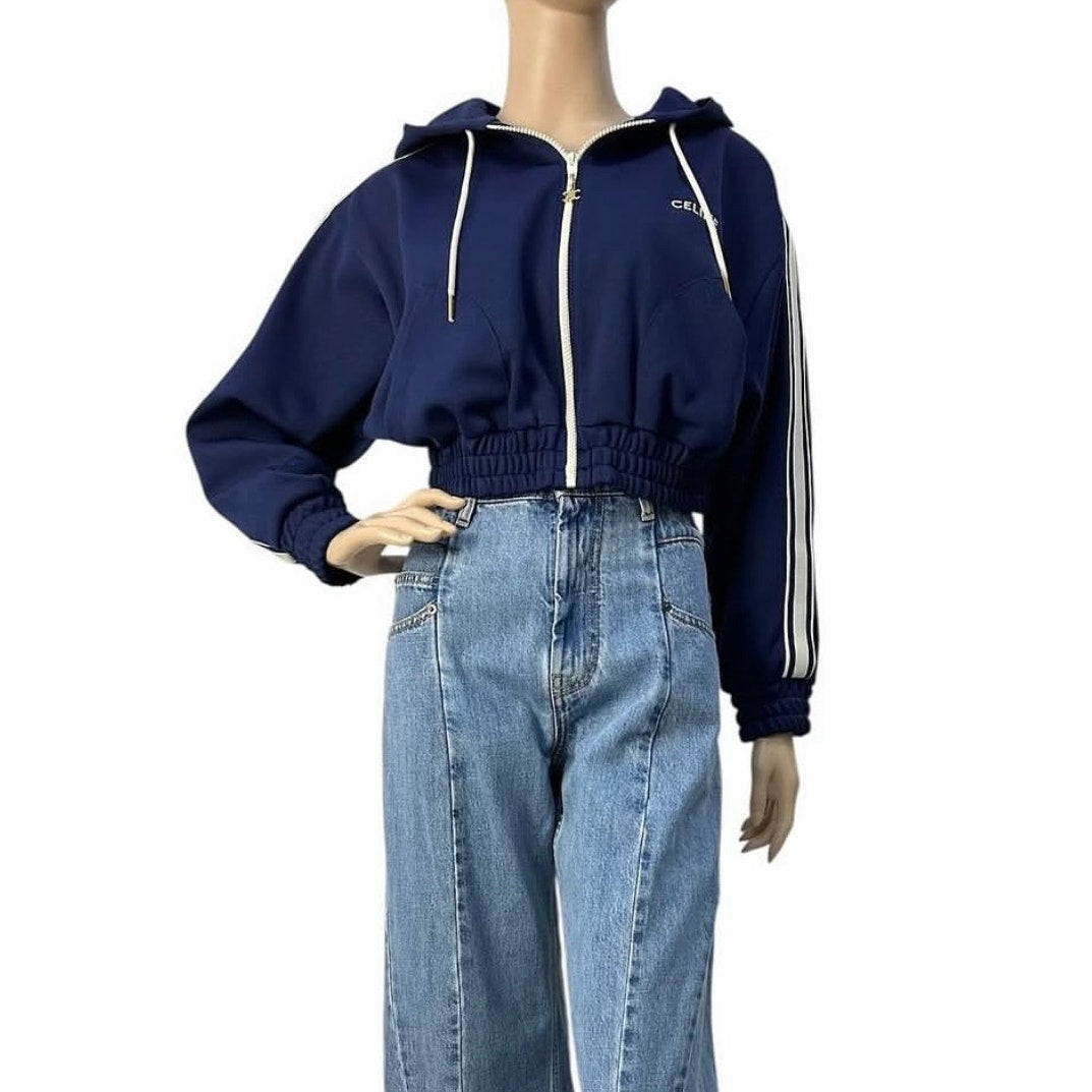 Celine Blue Triomphe Logo Bomber Jacket - Size XS pre-owned