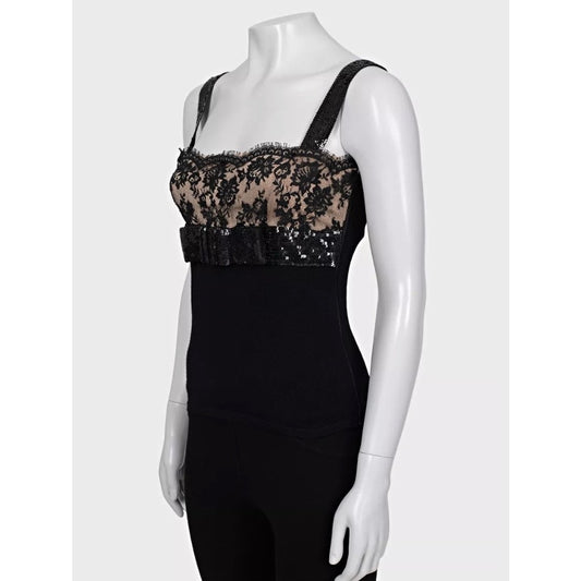Valentino Black Wool Sequin & Lace Top Size S Pre-owned