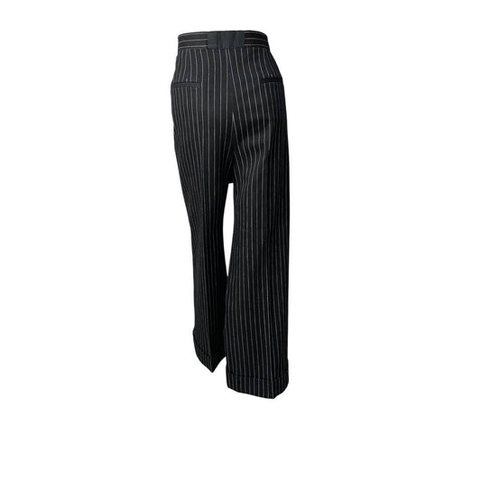 CHANEL 2023 Black White Striped Wide Leg Jeans Sz. 42