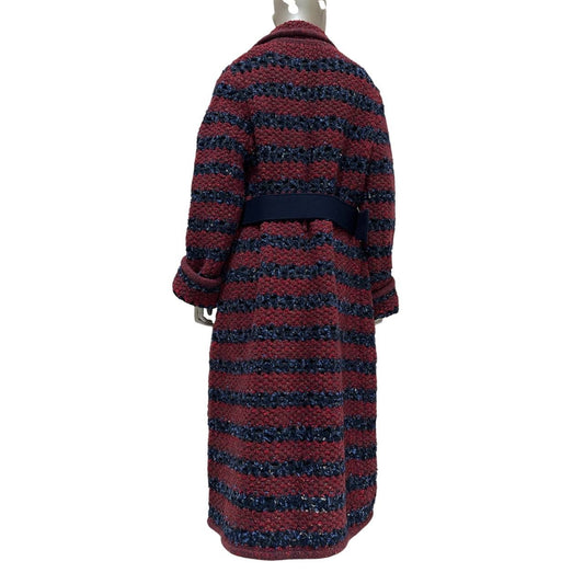 Chanel 2017 Bouclé Striped Coat with CC Buckle Sz.44 Pre-owned