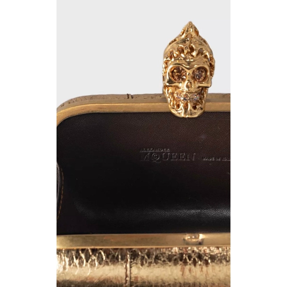 Alexander McQueen Skull Gold Leather Clutch Bag