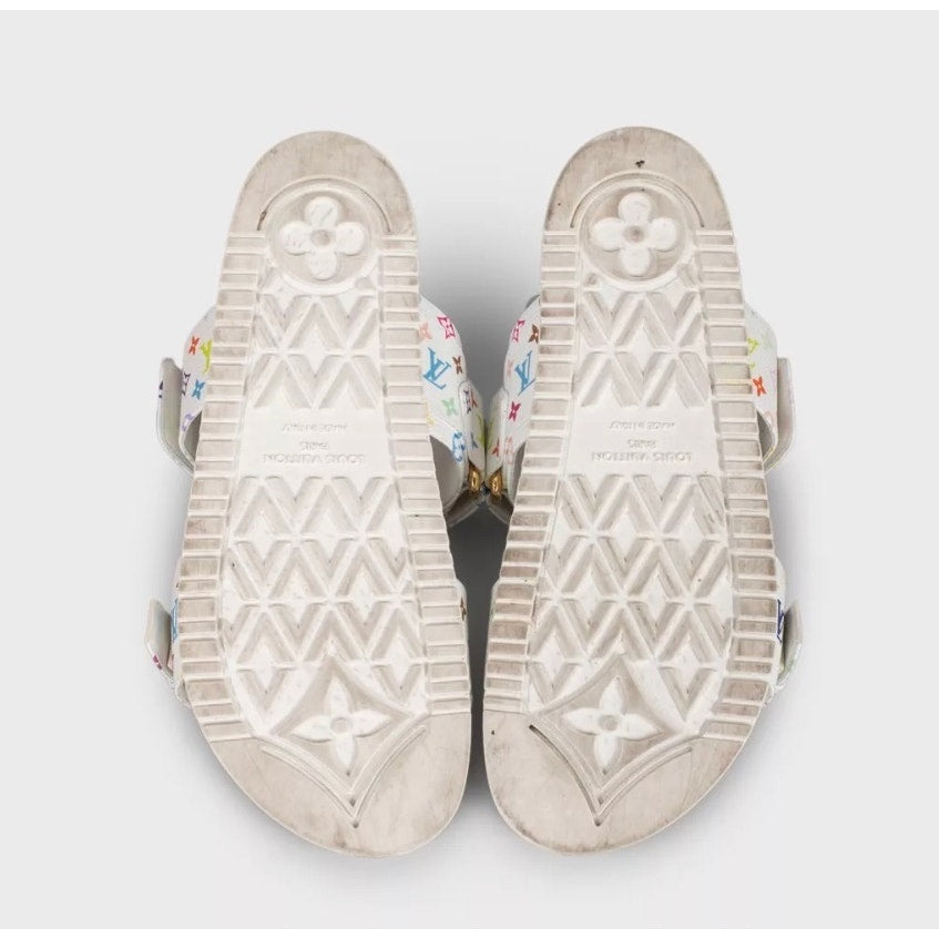Louis Vuitton x Murakami Leather Slides - White, Size 38 Pre-owned