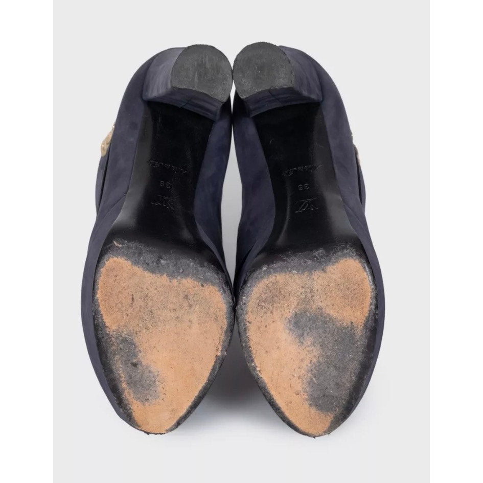 Louis Vuitton Grey Suede Open-Toe Booties EU 38 pre-owned
