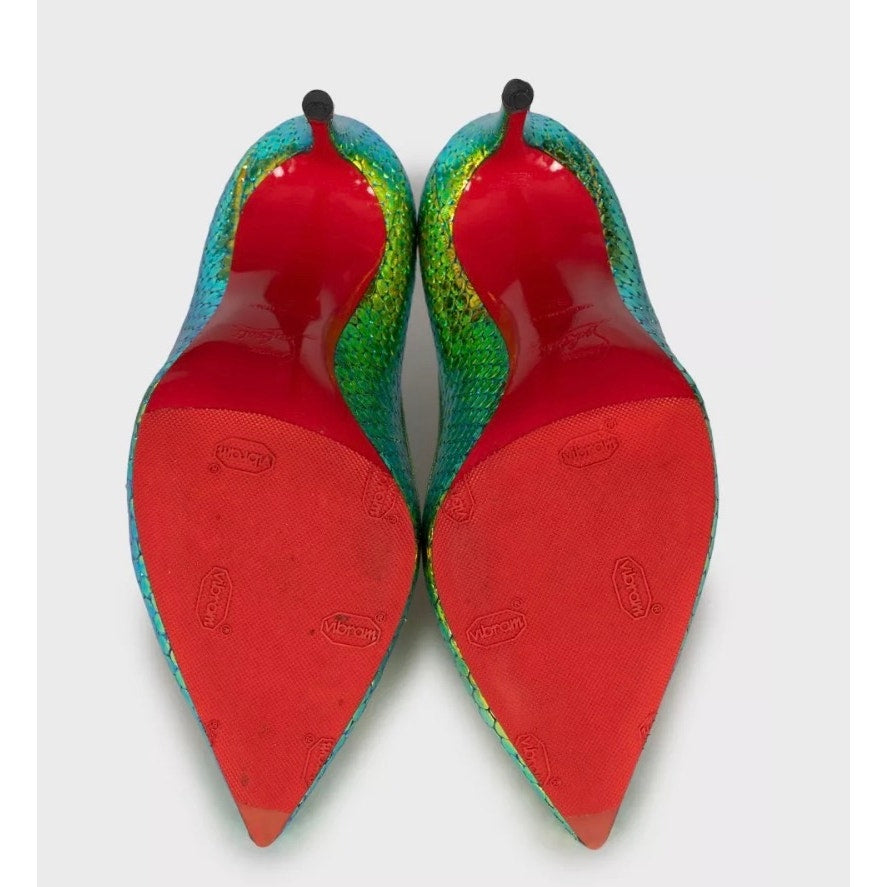 Christian Louboutin Pigalle Green Leather Pumps Sz.37 pre-owned