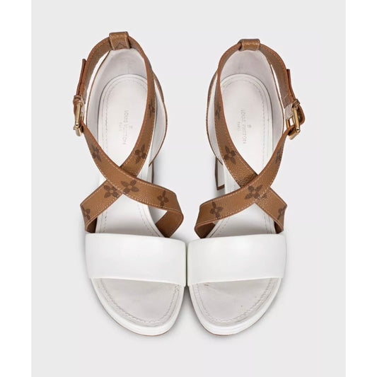 Louis Vuitton Multicolor Canvas & Leather Block Heel Sandals Sz.40 pre-owned