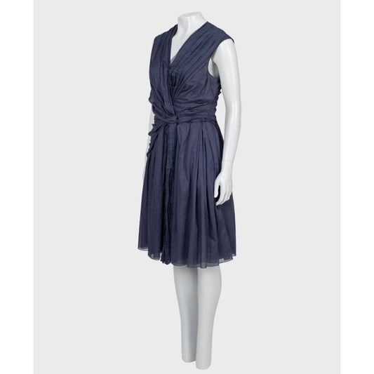 Prada Blue Draped Cotton Fitted Dress - Size 46 pre-owned