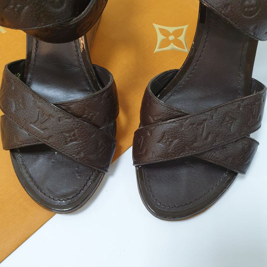 Louis Vuitton Brown Monogram Leather Kalahari Wedge Sandals Sz.37 Pre-owned