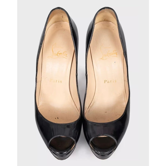 Christian Louboutin Black Leather Lady Peep Pumps - Sz 37 Pre-owned