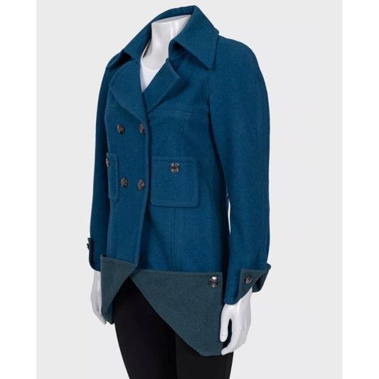 Chanel Cropped Blue Wool Double-Breasted Coat Sz.38 pre-owned