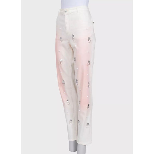 Chanel White Straight-Leg Jeans with Crystal Accents sz.42 Pre-owned
