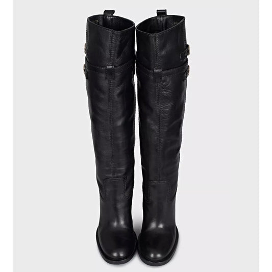 Gucci Black Leather Round Toe Stacked Heel Boots Sz.39.5 Pre-owned
