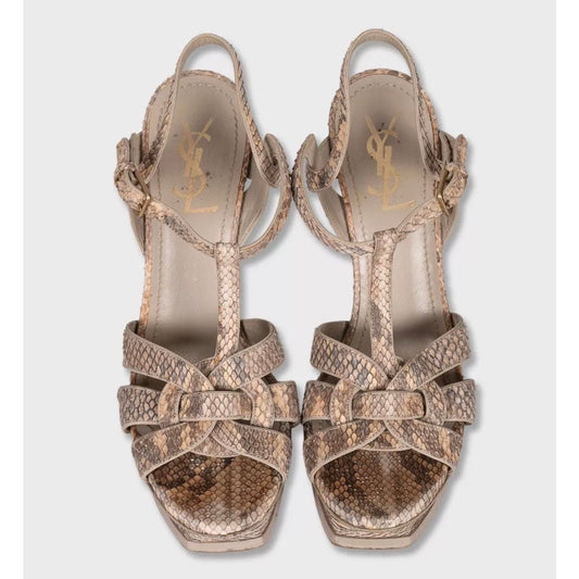 Saint Laurent Python Animal Print Block Heel Sandals 38.5 Pre-owned