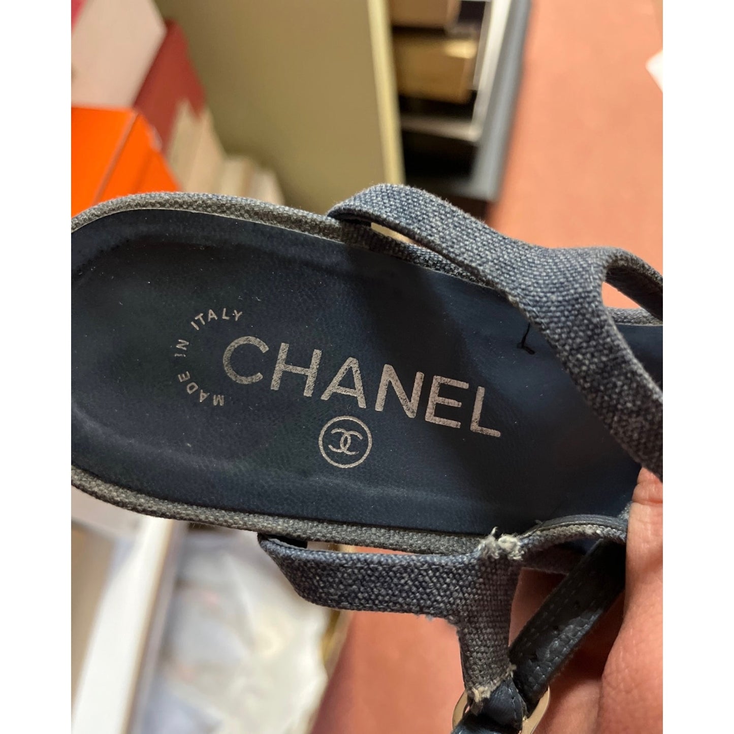 Chanel Blue Denim Wedge Sandals, Size 39.5 pre-owned