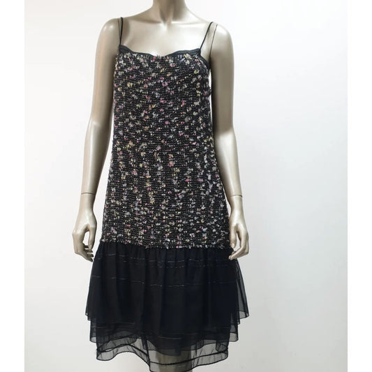 Chanel 04A Chiffon Trim Ribbon Tweed Dress Jacket Suit Sz.44 Pre-owned