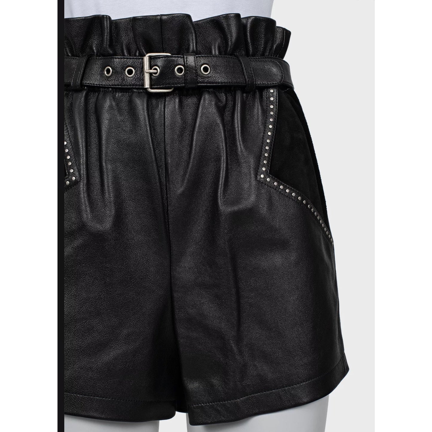 Saint Laurent Black Leather Elastic Waist Shorts Sz.36/S Pre-owned
