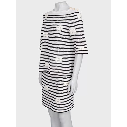 Chanel Black & White Striped Embroidered Suit Sz.36 Pre-owned
