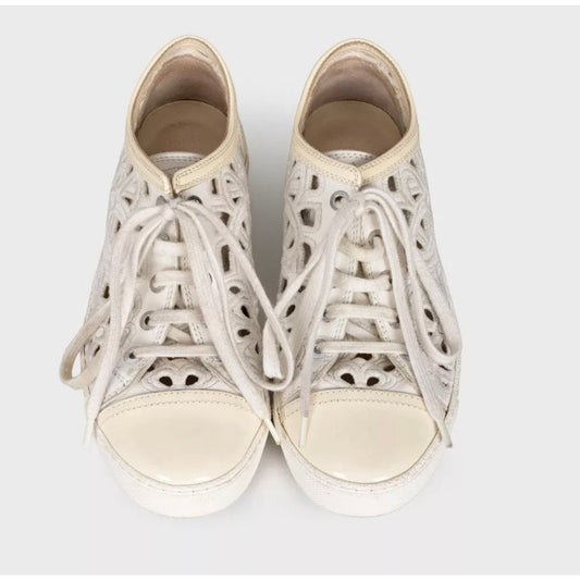 Chanel White Perforated Logo Low-Top Sneakers Sz. 35.5 pre-owned
