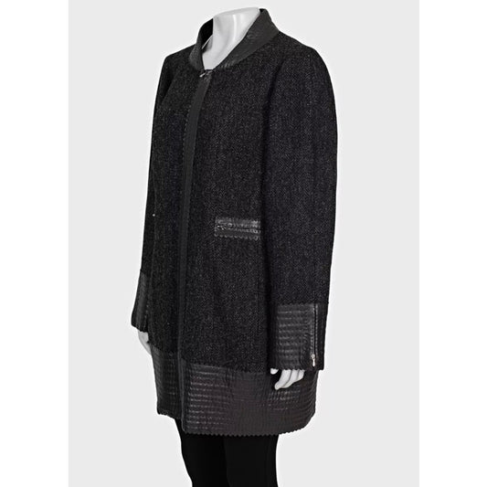 Chanel Black Straight Silver Hardware Coat Sz.XL Pre-owned