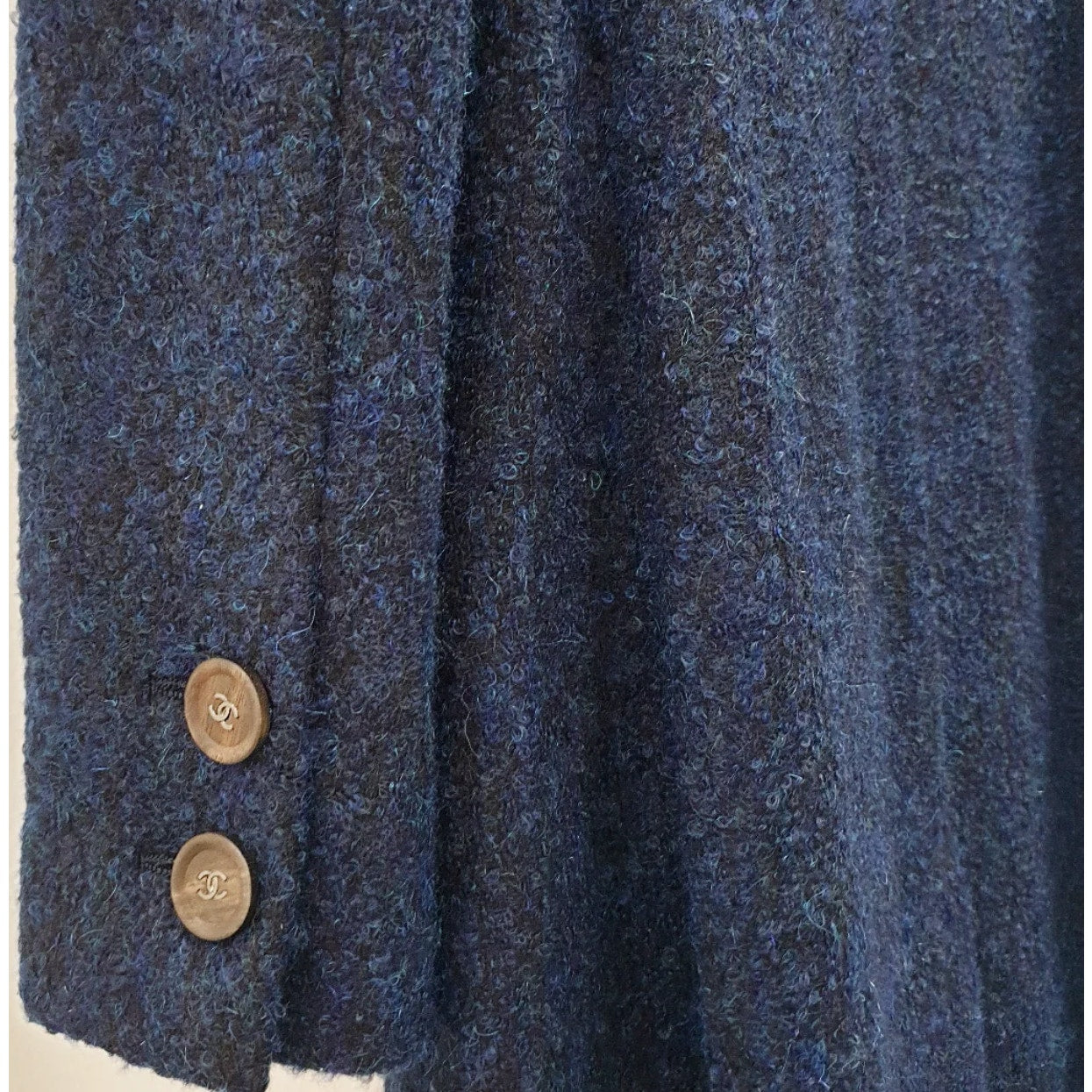 Chanel Long Wool CC Buttons Navy Blue Coat - Size 36 Pre-owned