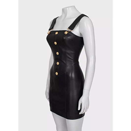 Balmain Black Lambskin Leather Mini Dress Sz.34/ XS Pre-owned