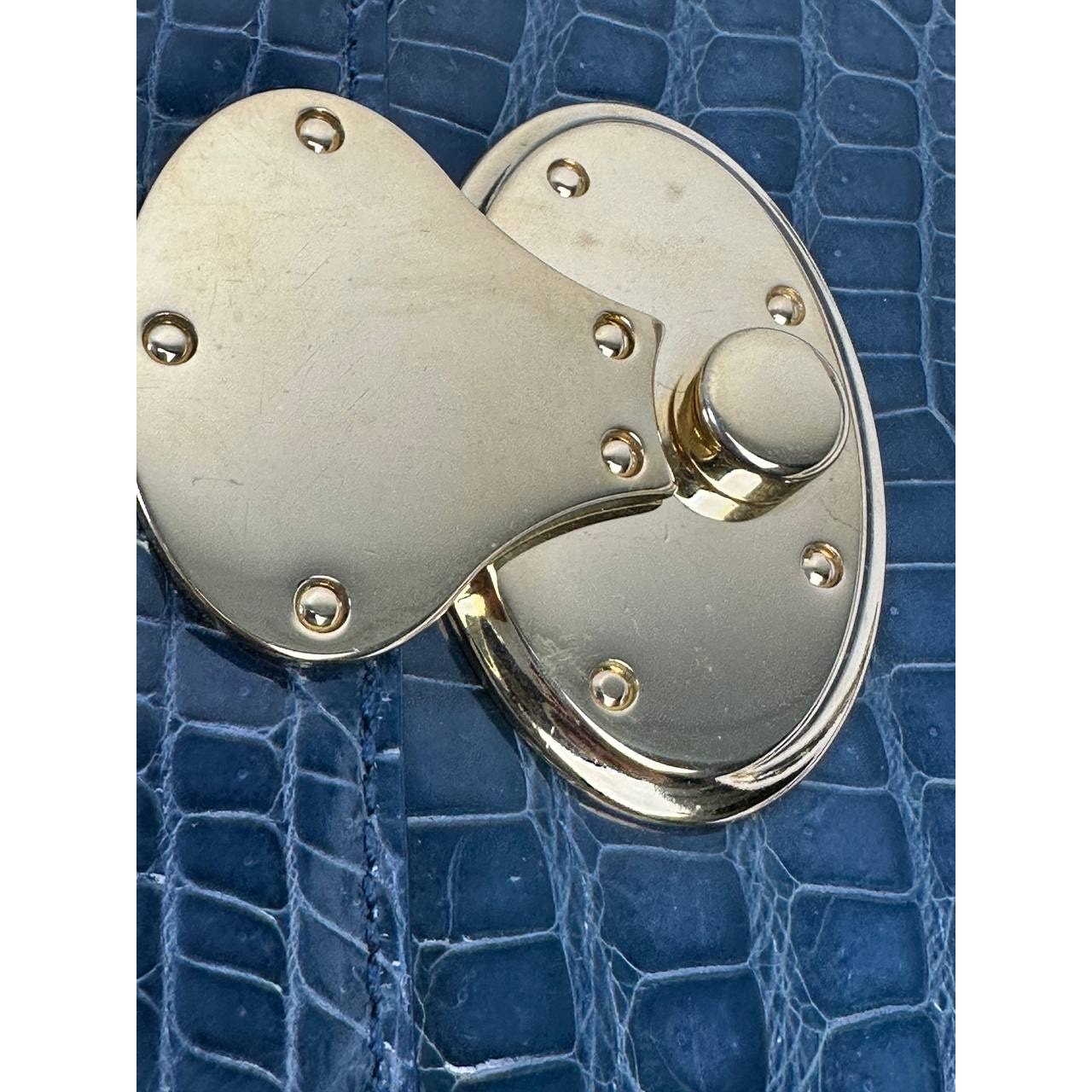 Mauro Volponi Blue Crocodile Leather Top-Handle Bag Pre-owned