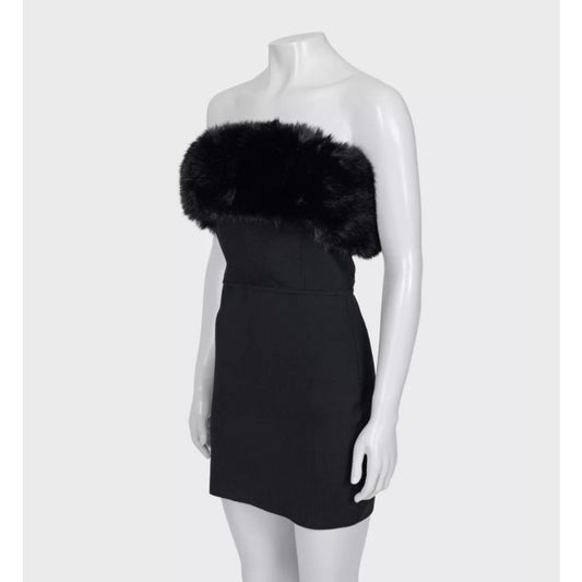 Saint Laurent Black Wool Fur-Trim Sleeveless Dress - Size M Pre-owned