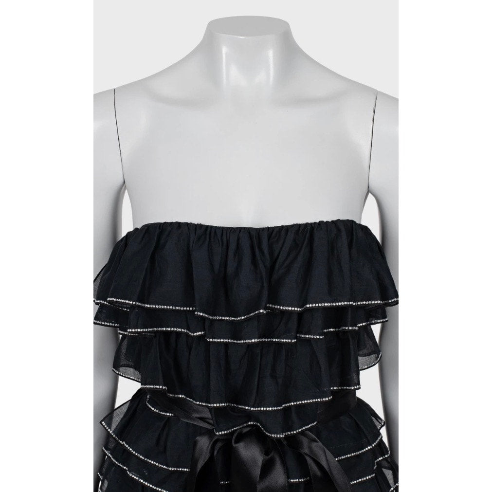 Alexandre Vauthier Black Crystal Ruffle Mini Dress FR38 pre-owned