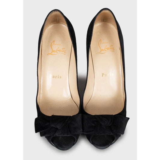 Christian Louboutin Black Suede Bow Heels - Size EU 36 Pre-owned