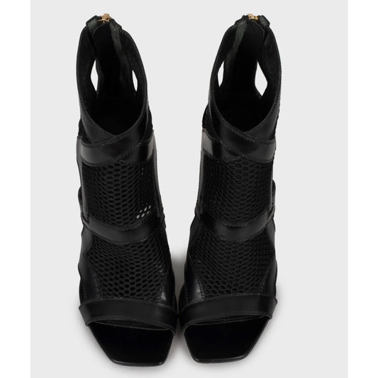 Louis Vuitton Black Mesh & Leather Open Toe Ankle Boots Sz 38.5 pre-owned