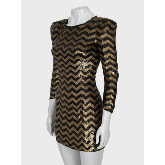 Balmain Striped Sequin Silk Mini Dress - Size S pre-owned