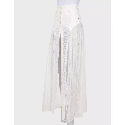 Alessandra Rich White Lace Elegant Sheer Hem Skirt Sz.XS pre-owned