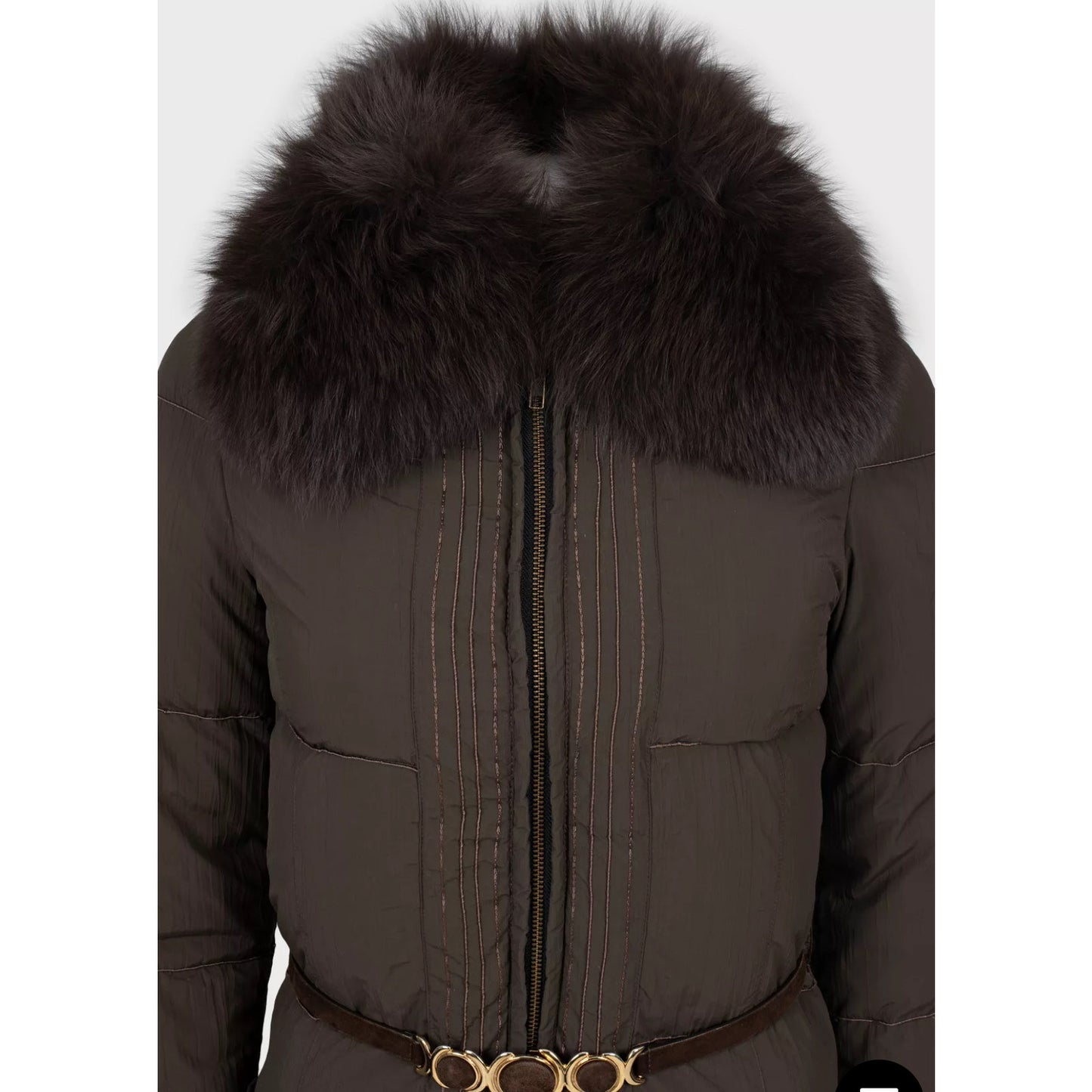 Roberto Cavalli Class Brown Detachable Fur Down Coat Sz.36 pre-owned