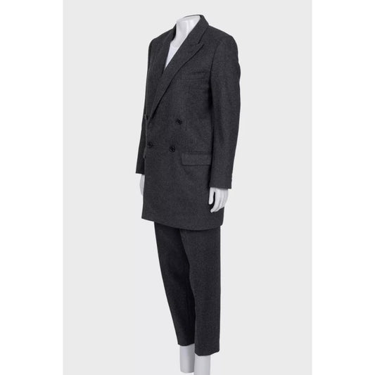 Celine Gray Wool Suit: Dbl-Breasted Jacket & Tapered Pants Sz/36 Pre-owned