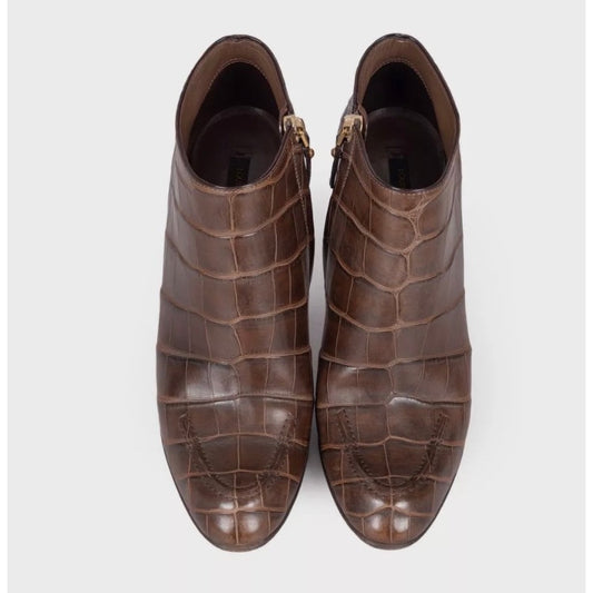 Louis Vuitton Brown Embossed Leather Ankle Boots Sz 40 Pre-owned