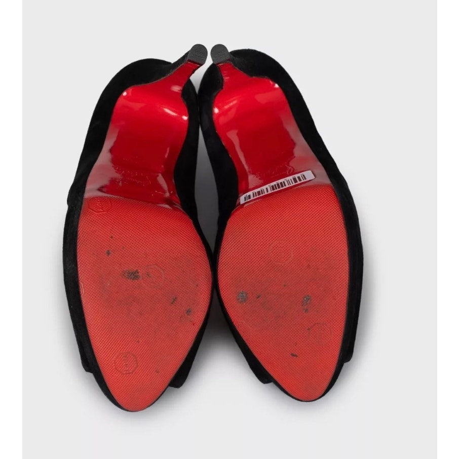 Christian Louboutin Black Suede Open-Toe Stiletto Heels Size 40 Pre-owned