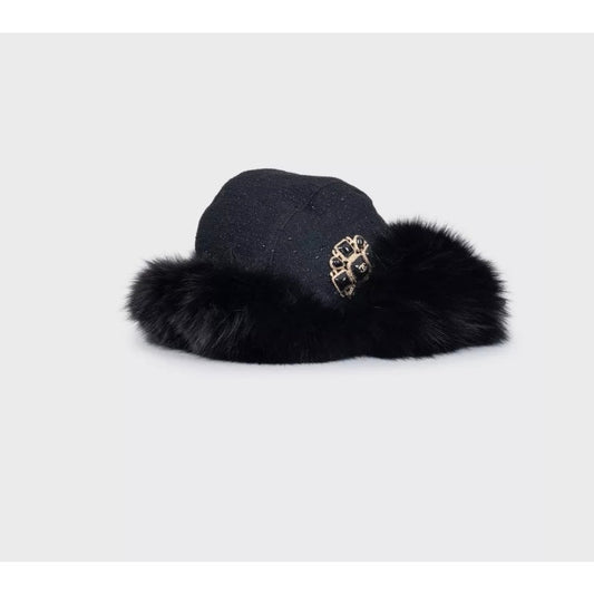 Chanel Black Faux Fur & Wool Hat Sz.57 Pre-owned