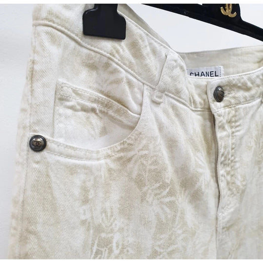 CHANEL Camélias Print Jeans Sz.44 Pre-owned