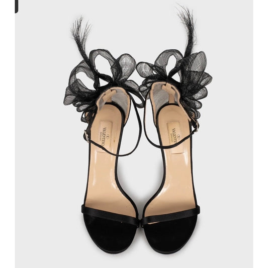 Valentino Black Suede Bow Stiletto Sandals Size 39 pre-owned
