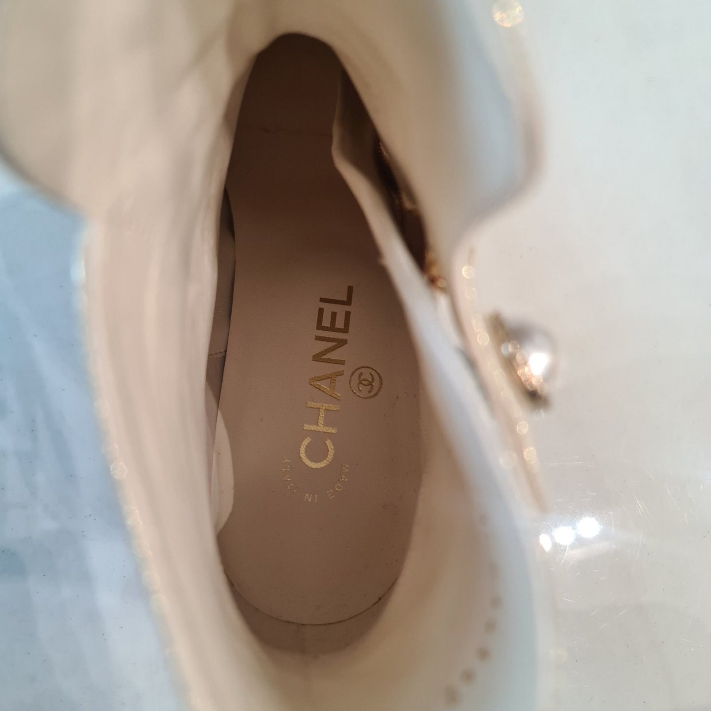 NWB Chanel Rare Cream, Black Gold PearlAnkle Boots Sz.40