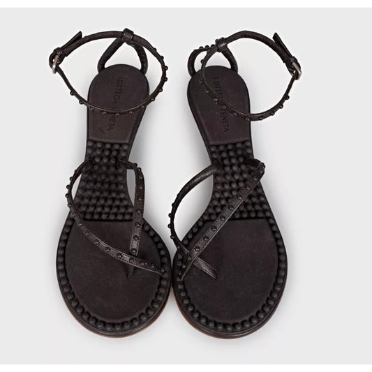 Bottega Veneta Brown Leather Kitten Heel Strappy Sandals 37.5 Pre-owned