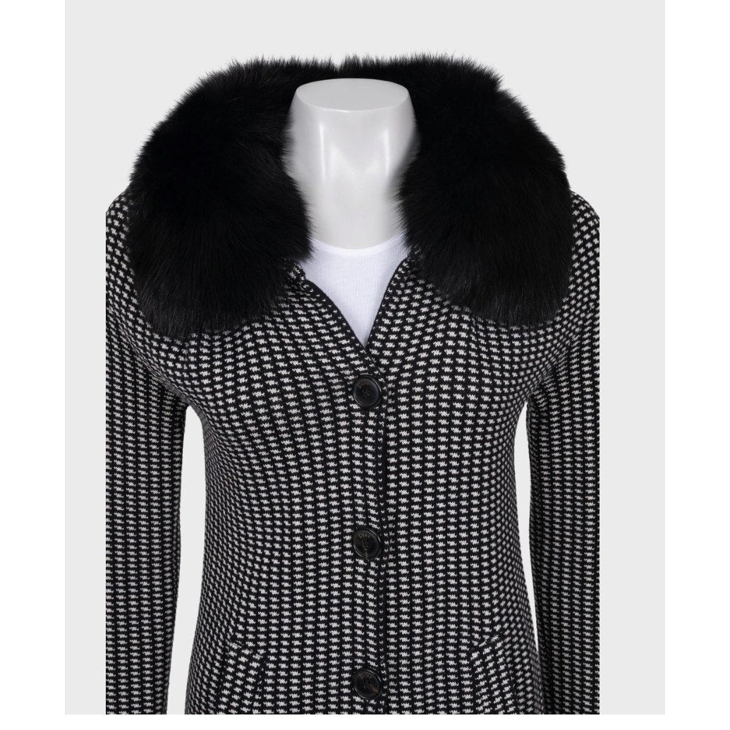 Christian Dior Black & White Wool & Fox Fur Coat Sz. S Pre-owned