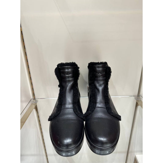 Prada Black Leather Shearling Lined Ankle Boots EU 38 Pre-owned
