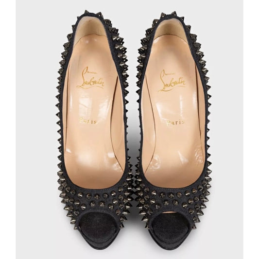 Christian Louboutin Blue Denim Lady Peep Spikes Heels - Size 39.5 Pre-owned