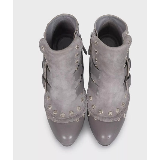 Alexander McQueen Gray Leather Suede Ankle Boots EU 37 Pre-owned