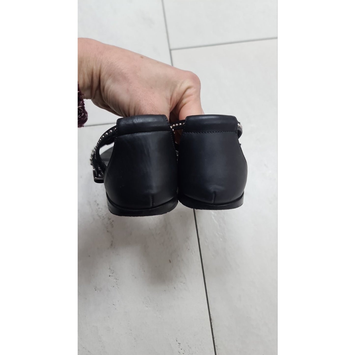 Hermes Black Leather Santorini Ankle Wrap Sandals Size 37 pre-owned